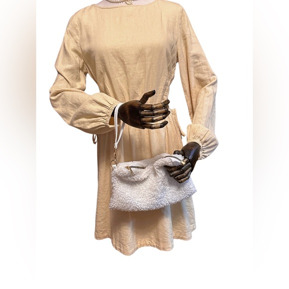 White Fleece Wristlet with Strap - Picture 1 of 5